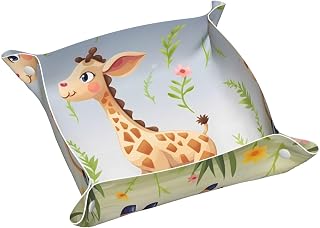 Leather Valet Tray Desktop Storage Organizer Travel Storage Dish Plate | Cute Giraffe Valet Organizer Personalized Catchall Tray For Jewelry, Wallets, Watches, Keys, Gift
