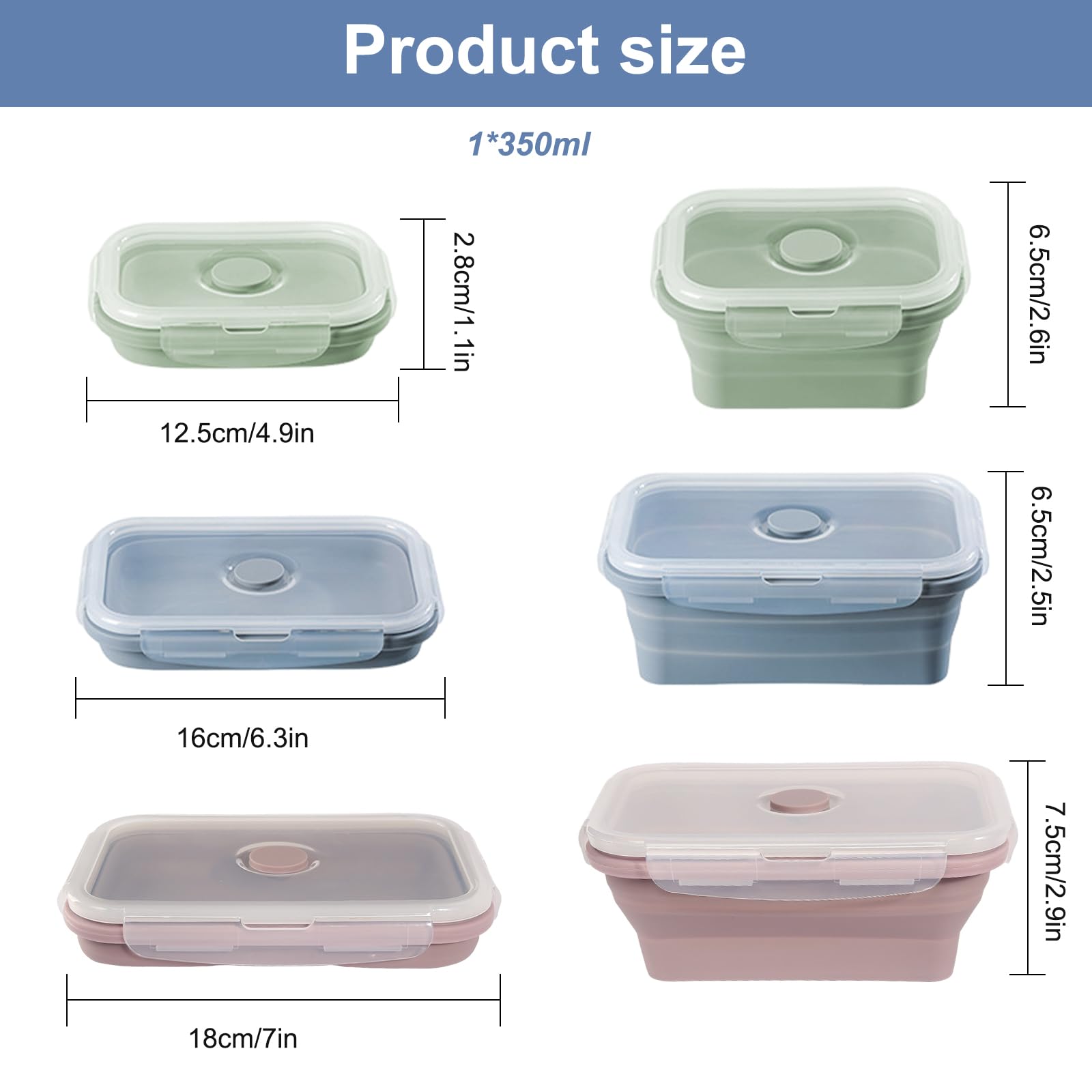 Hooolee® Set van 4 opvouwbare vershouddozen, bewaardozen met deksel, bento box van siliconen, opvouwbare broodtrommel voor magnetron, koelkast en vriezer, lunchbox