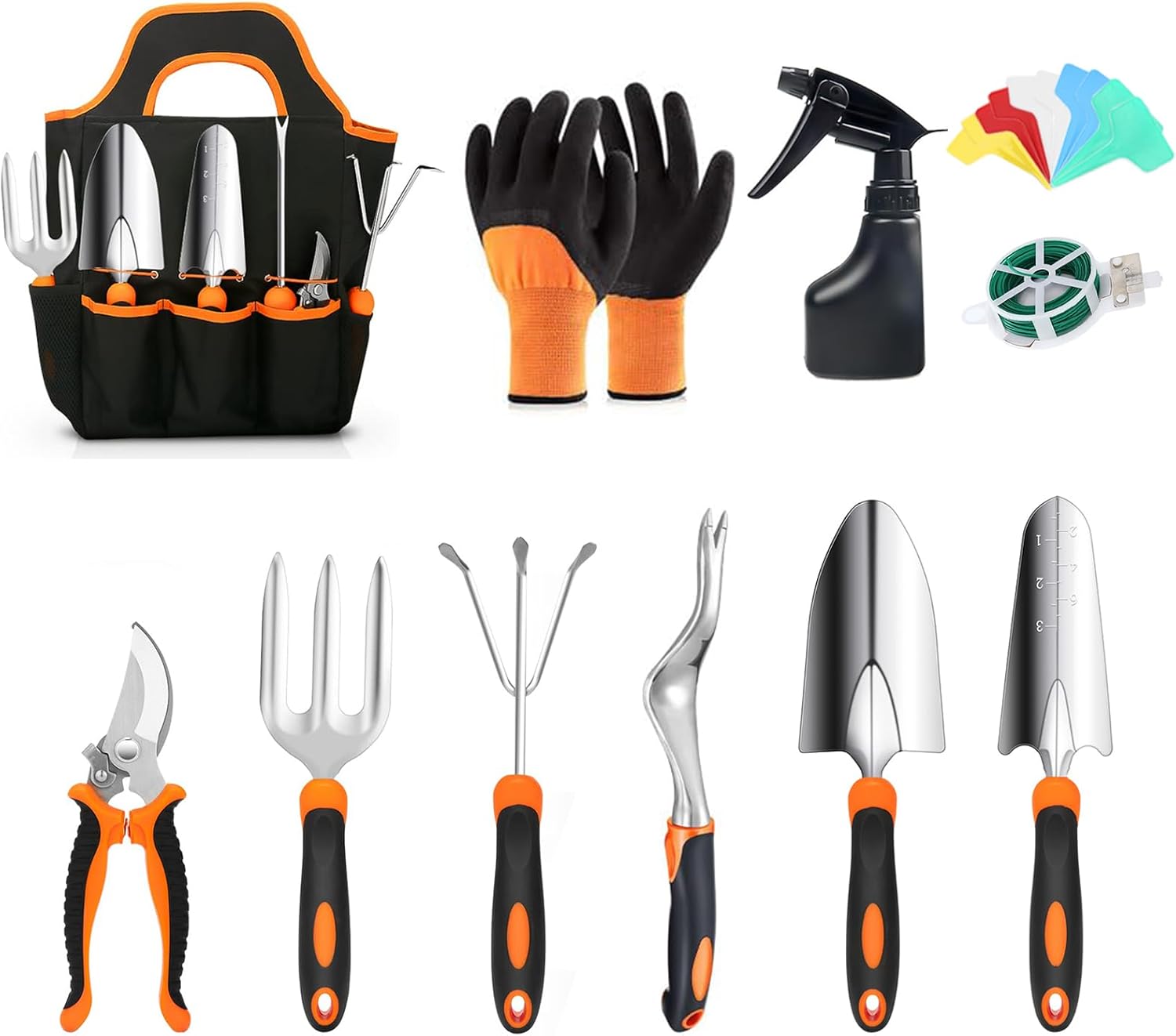 Garden Tool Set, 11 Pieces Aluminum Heavy Duty Gardening Kit Gardening Gifts for Women & Men Garden Tool Set with Spray-Bottle, Bag, Gloves Indoors & Outdoors Durable (11 Pieces)