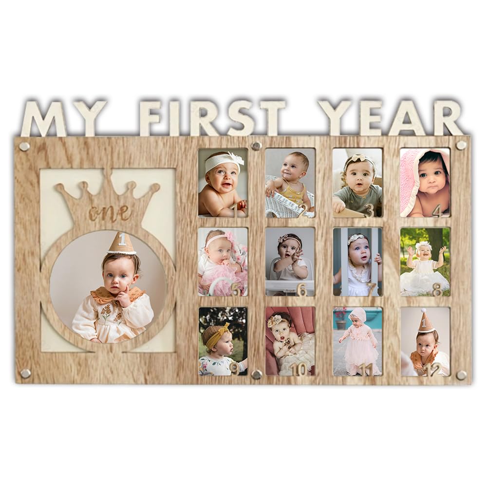 Cornice portafoto per il primo anno del bambino, con scritta "My First Year", con 12 foto mensili, perfetta come regalo di compleanno