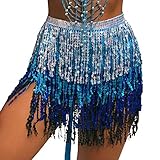 MUNAFIE Women's Belly Dance Hip Scarf Performance Outfits Skirt Festival Clothing Silver/Blue/Blue