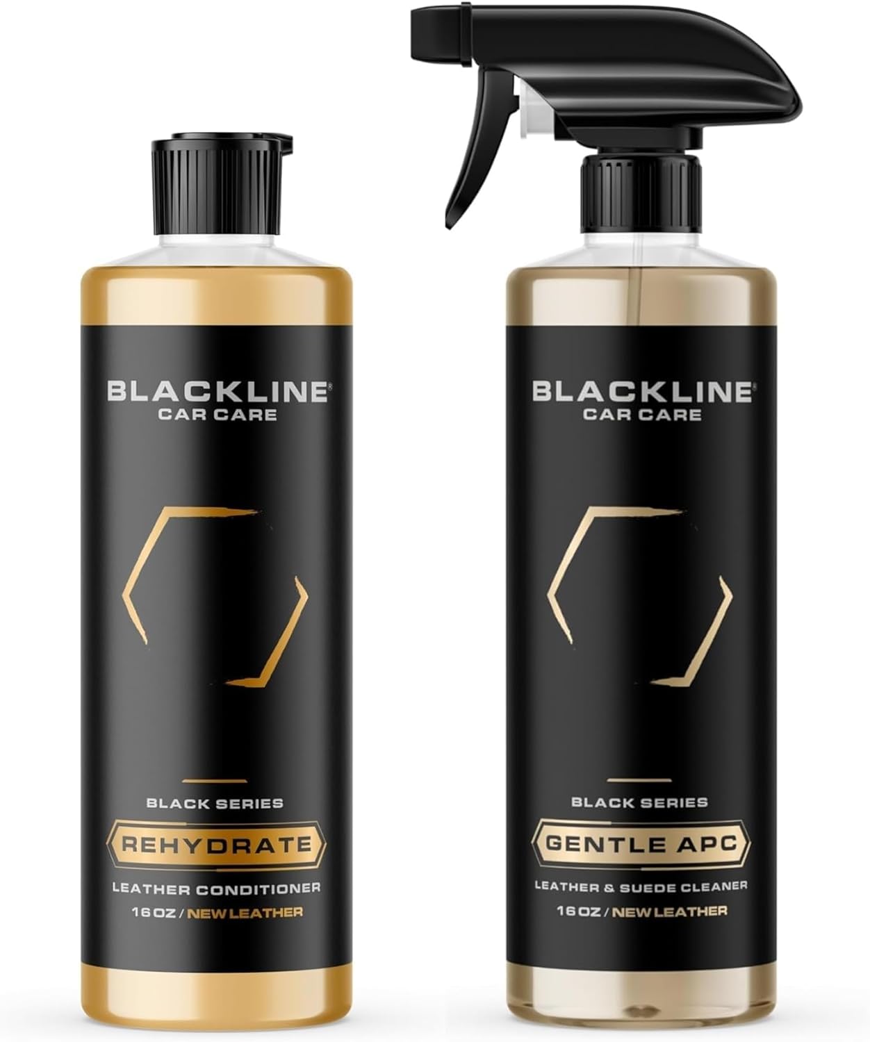 Blackline Leather Cleaner and Conditioner Care Kit with Microfiber Towel, 2 16 Fl Oz Bottles, Gentle APC and Leather Rehydrate, Cleans and Conditions Leather Car Interiors Shoes Bags Furniture & More