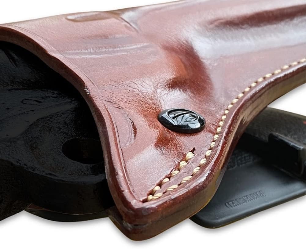 Leather Paddle OWB Revolver Holster Open Top, Fits Pietta 1860, 44 Caliber Snub Nose 3" Barrel, Fluted Cylinder Black Powder Revolver, R/H Draw, Brown Color #1582#