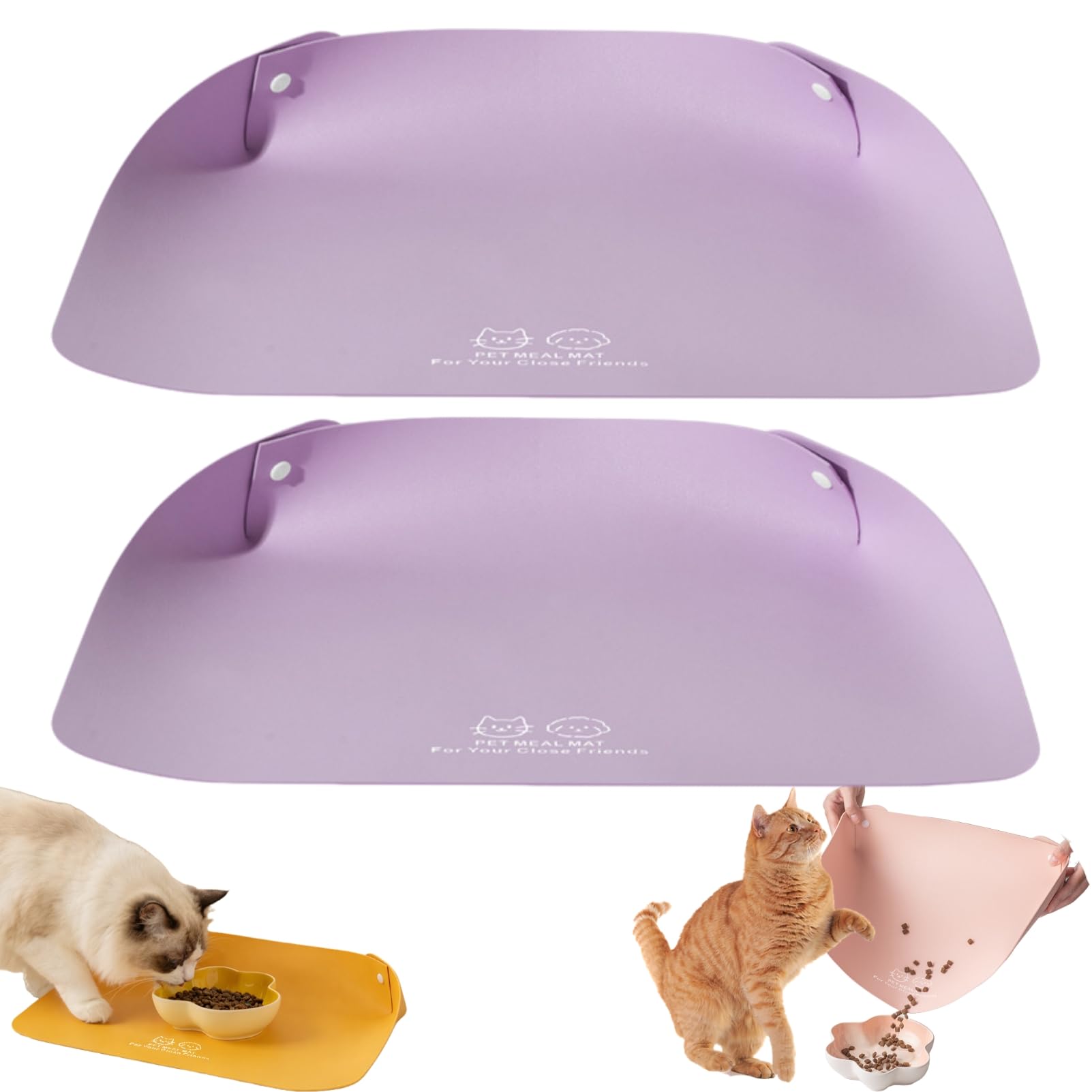Leather Pet Placemat/Cat Bowl Mat, Cat Feeding Mat, Cat Dog Food Mat, Waterproof Non Slip Leather Pet Feeding Mat for Cats and Small Dogs, Easy Clean Raised Edge to Contain Spills (Purple, 2pcs)