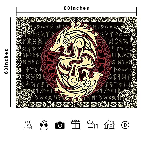 X-Sister Viking Dragon Tapestry Nordic Mythology Mystery Rune Classical Character Golden Animal Abstract Cartoon Decorative Aesthetics Wall Hanging Short Plush 8060 Inches Living Room Bedroom Dormitory Digital Printing Home Decoration Ta21210 #TOP4