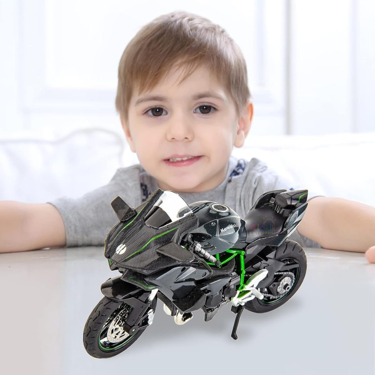 RAMPKD New Toy Kids 1:12 H2R Pull Back Motorcycle Die Cast Motorcycle Suspension Free Roller Toy with Light Music Motorcycle (Multi)(K Saki Ninja H2R_R) 1