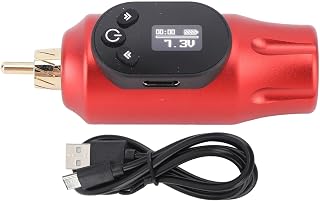 Wireless Tattoo Power Supply RCA Connector with 2000mAh Battery Supply, Digital OLED Display, Easy to Use Long Lasting Usage for Professional Tattoo Artists (Red)