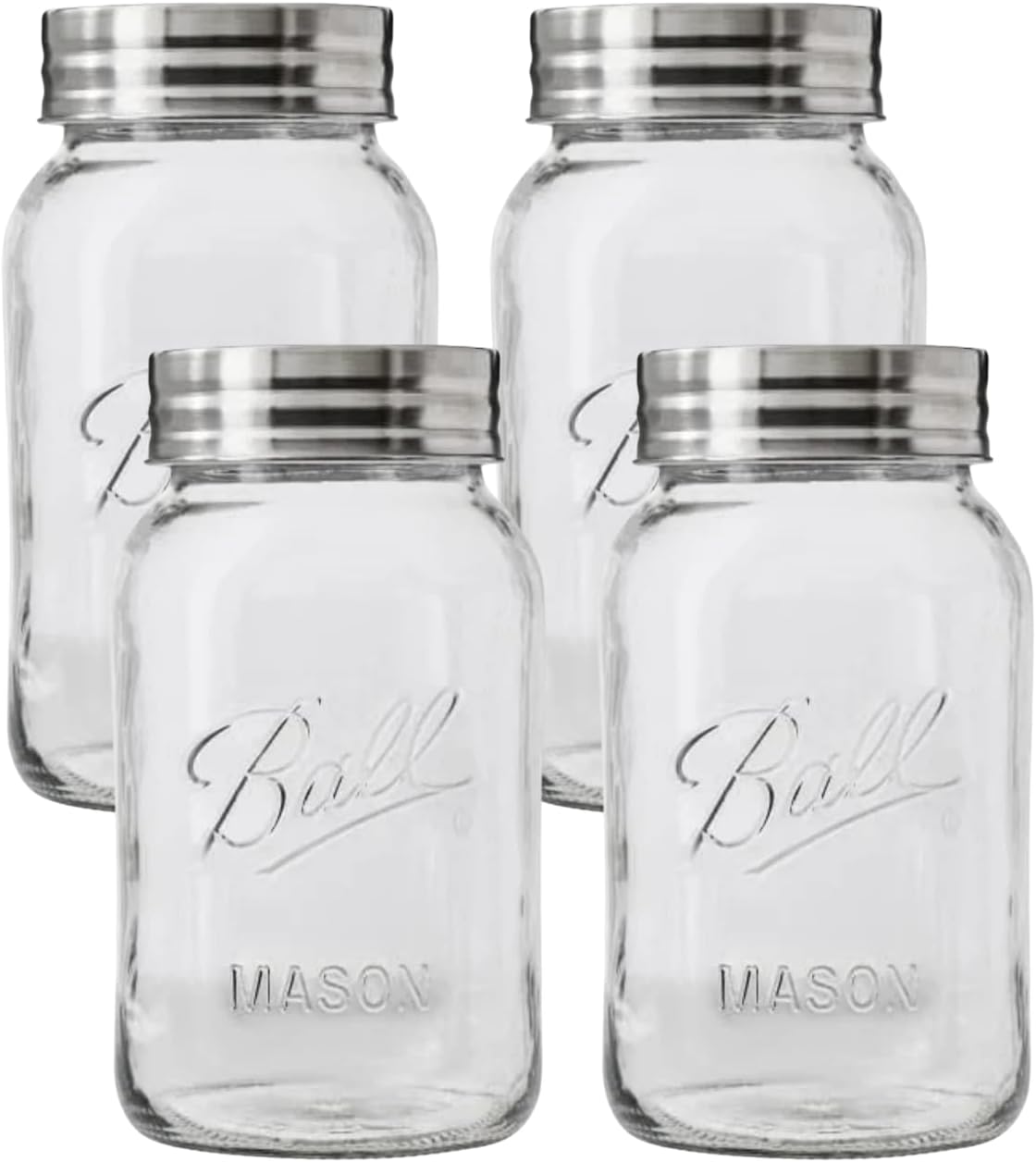 Regular Mouth Glass Mason Jars with Lids and Bands, Used for Canning (Quart, 32 Ounce (Pack of 4))