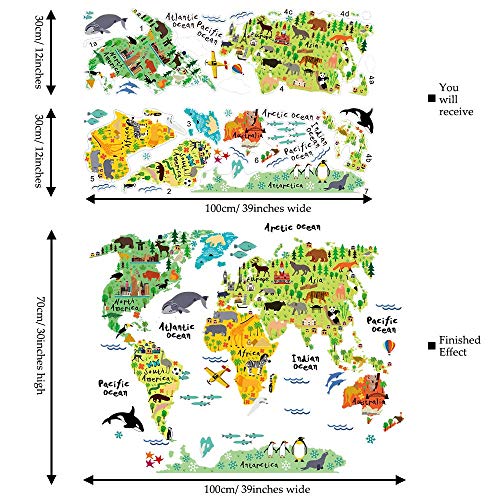 Homeevolution Large Kids Educational Animal Landmarks World Map Peel & Stick Wall Decals Stickers Home Decor Art For Nursery #TOP2