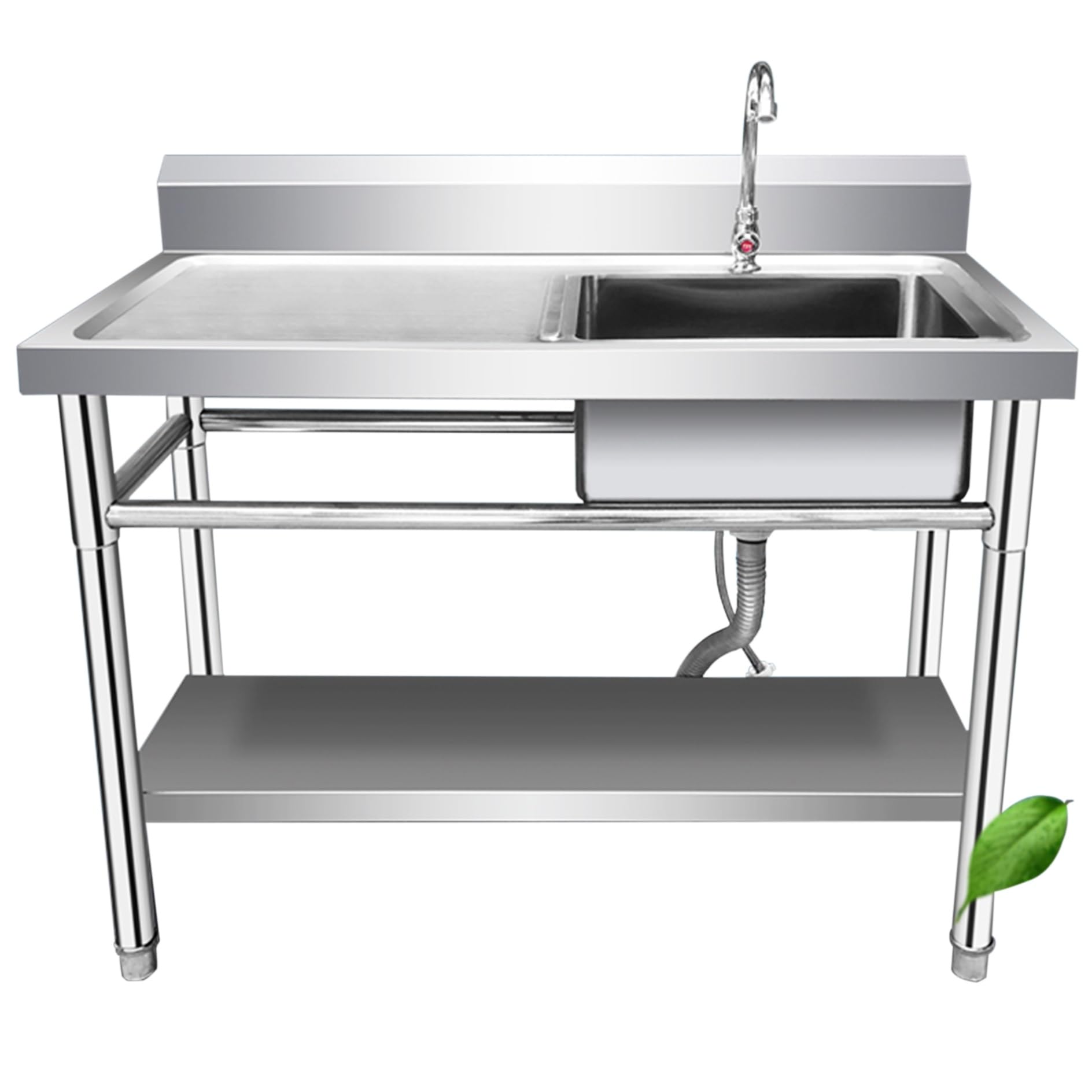 ZYCHSJXA Freestanding Stainless Steel Outdoor Kitchen Sink with Faucet & Drain Utility Workbench Storage Shelves for Catering Commercial Use Garage Laundry