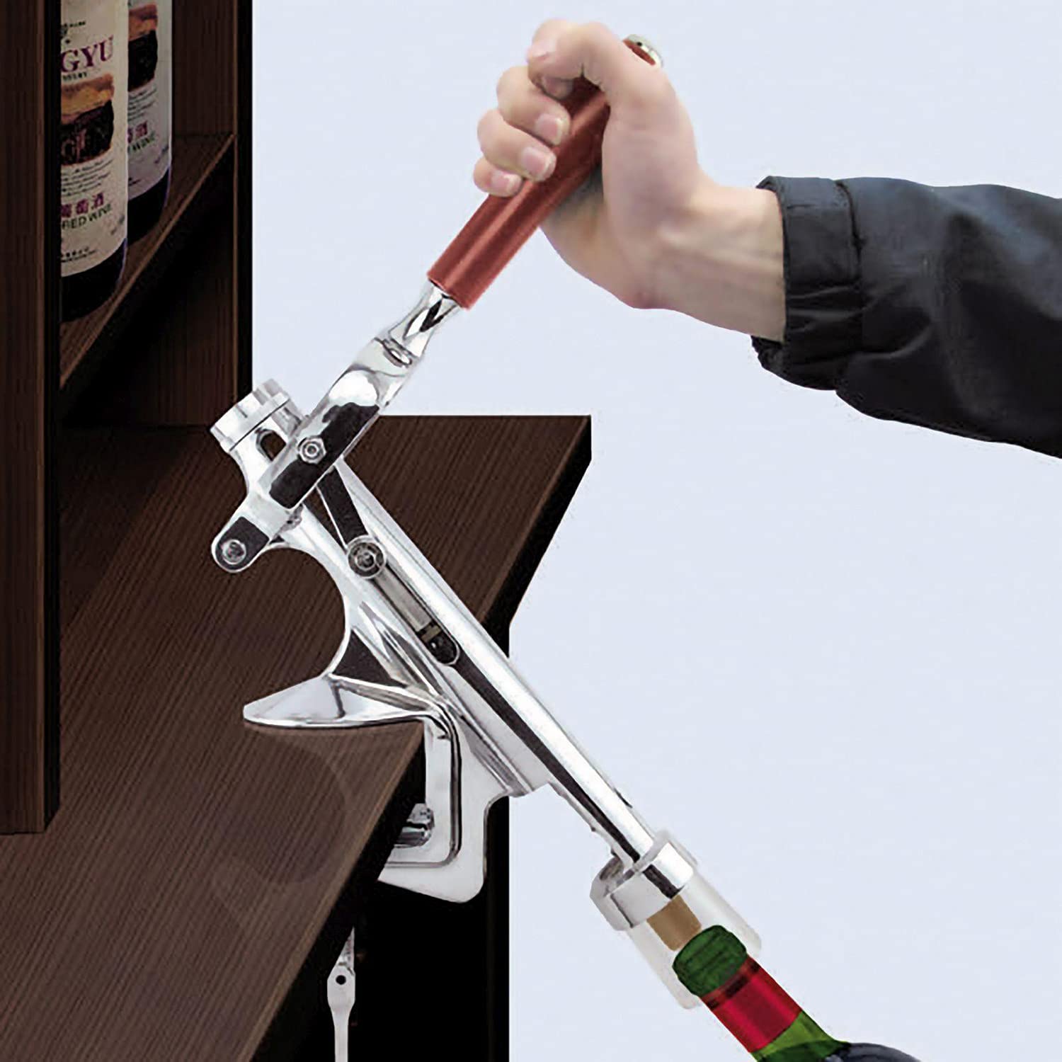 Westmark Macchina cavatappi con montaggio su tavolo, per cucine professionali, lunghezza: ca. 28 cm, zinco pressofuso/acciaio inox/plastica, Sieger Profi, argento/marrone, 60382260