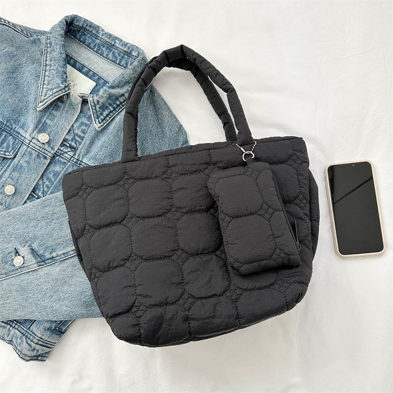 Fiorky Frauen 2pcs Puffer Tote Bag Winter Umhängetasche mit Münze Tasche Reißverschluss Hobo Bag