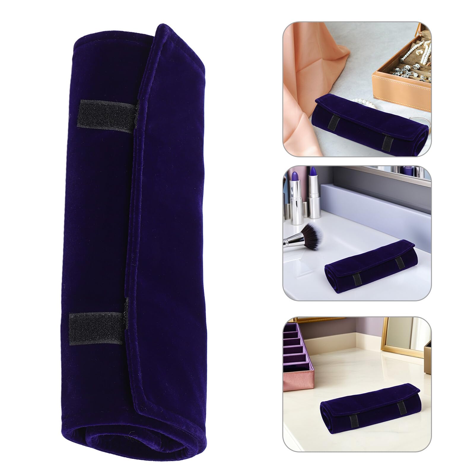 Estuche Enrollable para Joyas de Viaje Azul Oscuro, Organizador Portátil de Terciopelo Compartimentos para Collares y Pendientes, Compacto y Protector para Uso en Viajes