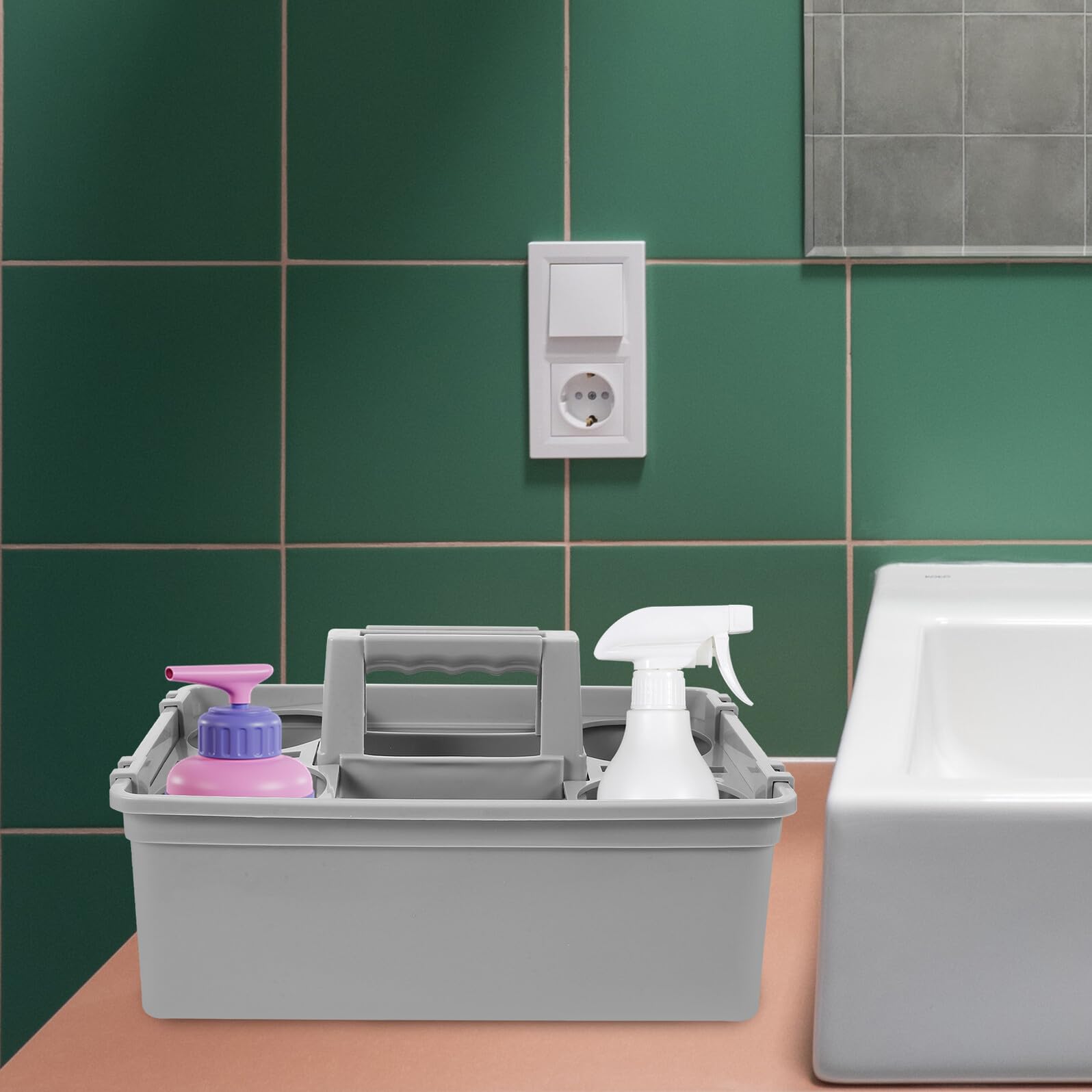 NUOBESTY Cesta para Artículos de Limpieza de Plástico Asa y 2 Compartimentos Organizador Multiusos para Almacenamiento y Transporte Hogar y Hotel