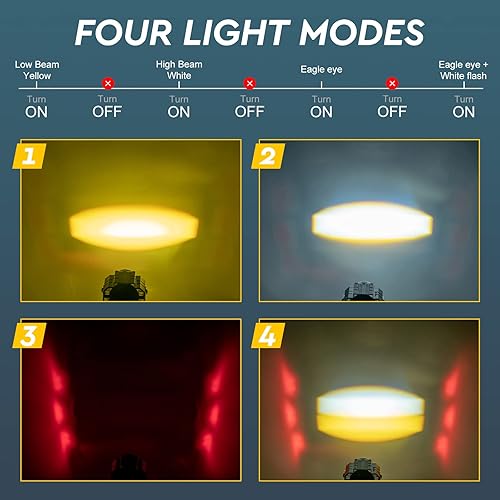 Miniatura 3 de YCHOW-TECH Luces de conducción de motocicleta, luces antiniebla blancas ámbar de 60 W, 4 modos, focos LED, función de haz alto y bajo, luces para