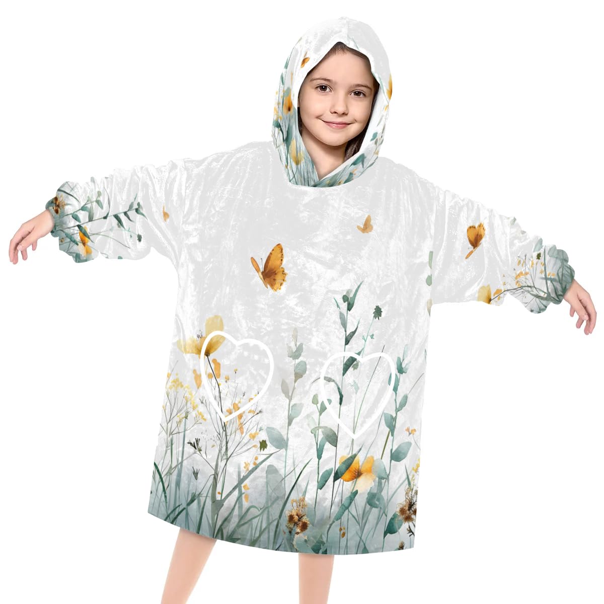 Wearable Blanket Hoodie for Kids, Migratory butterfly Fleece Sweatshirt Blanket Oversized Blanket Sweatshirt with Pocket Flannel Warm Hooded Blanket 6-10 Year Old Girl Boy Gift, One Size