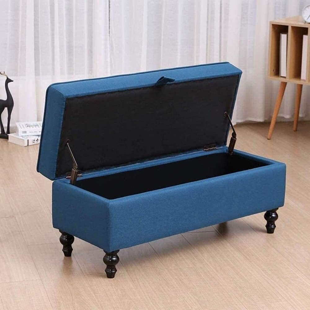 Ottoman repose-pieds rectangulaire en lin et bois massif