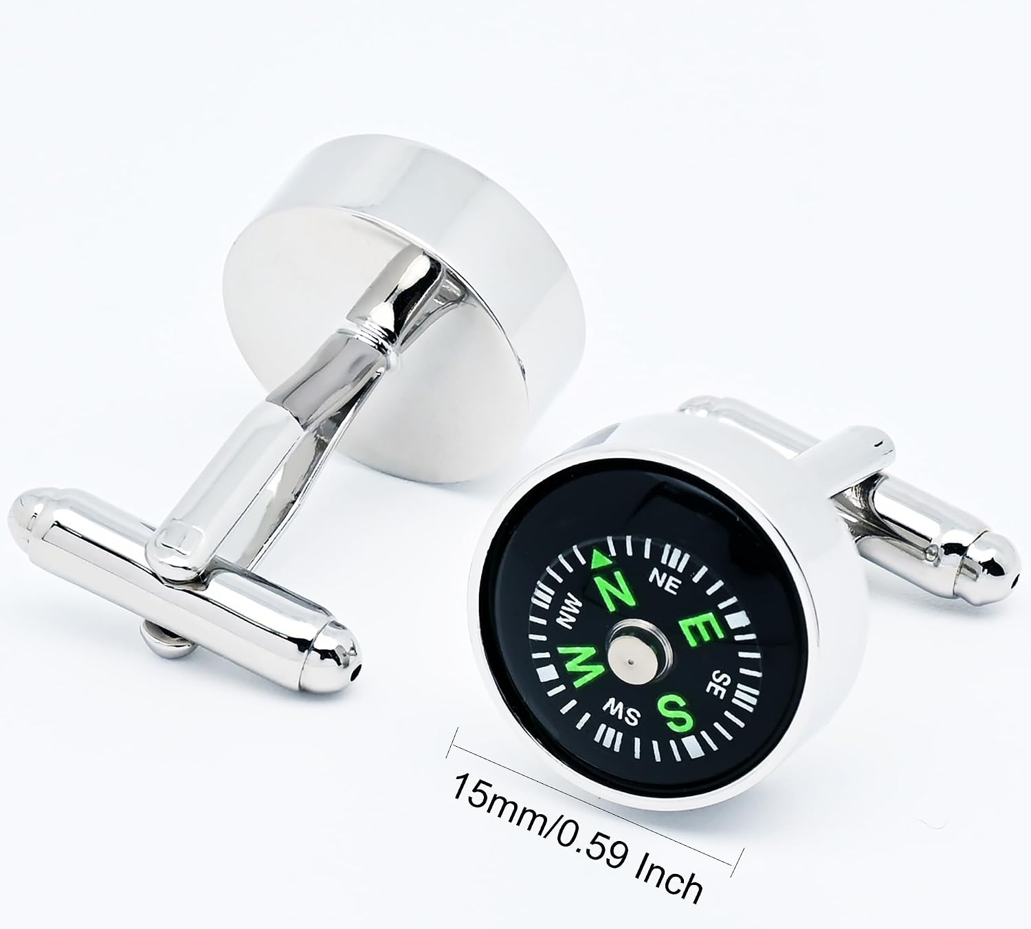 Actural Working Compass Cufflinks for Men French Shirt In Gift Case