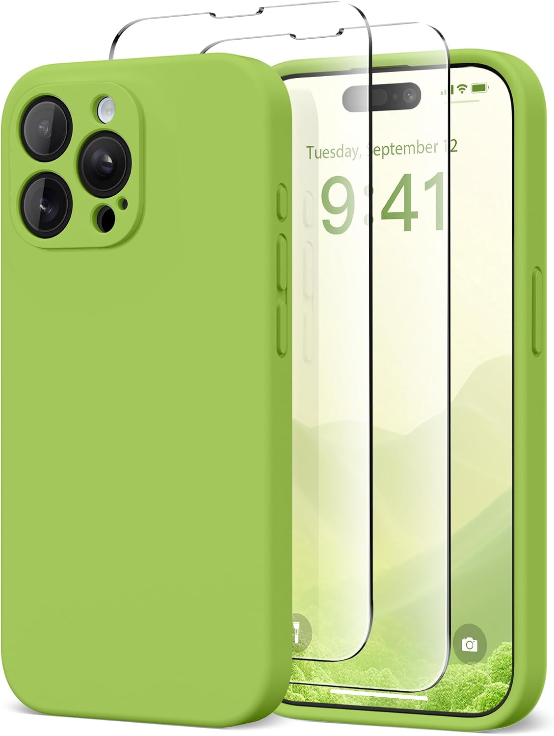 Magnetic for iPhone 15 Pro Case, Compatible with MagSafe, [Full Camera Protection][2 Screen Protectors] Silicone Shockproof Protective Phone Case for iPhone 15 Pro 6.1", Sprout Green
