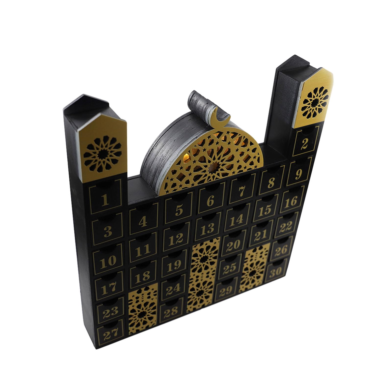 Eid - Calendario de cuenta regresiva de madera con luz LED, calendario de Adviento para niños y adultos, decoración del hogar, fiesta, regalo, calendario de Adviento