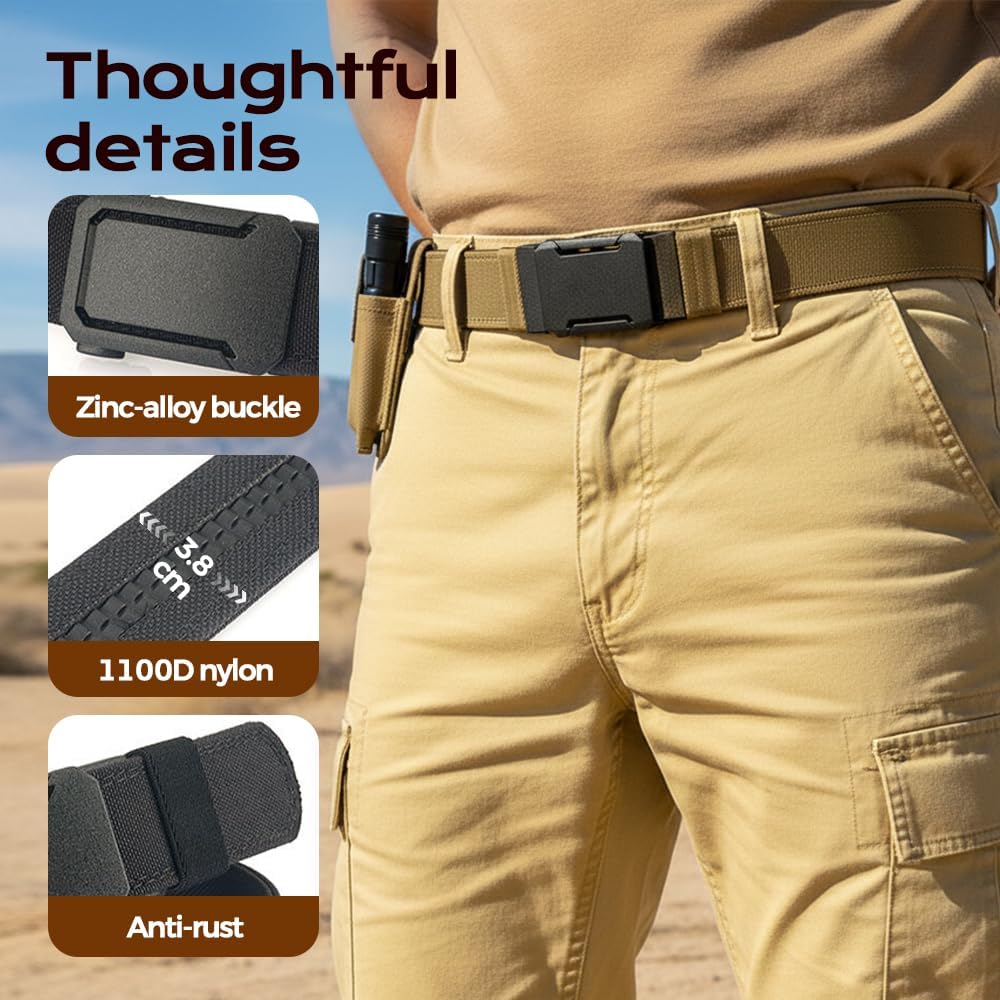 Upgraded Nylon Ratchet Belt for Men, Thickened Double-Layer Nylon Belt with Automatic Buckle, Heavy Duty Webbing
