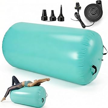 Inflatable Air Roller Gymnastics Barrel,100 x 60cm23.6X39.4in Gymnastics Tumbling Roller Barrel for Backhandspring, Yoga, Cheerleading Training, Home Gym Balance Equipment with Electric Pump, Green