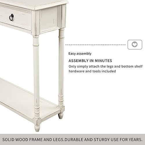 Miniatura 7 de Mesa consola de granja con 3 cajones y 1 estante inferior de almacenamiento, mesa de entrada de madera maciza, aparador de buffet, mesa auxiliar