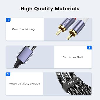 MOSWAG USB C to 2 Male RCA Audio Cable 3.3FT Y Splitter Cord RCA Adapter