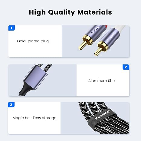 MOSWAG USB C to 2 Male RCA Audio Cable 3.3FT Y Splitter Cord RCA Adapter