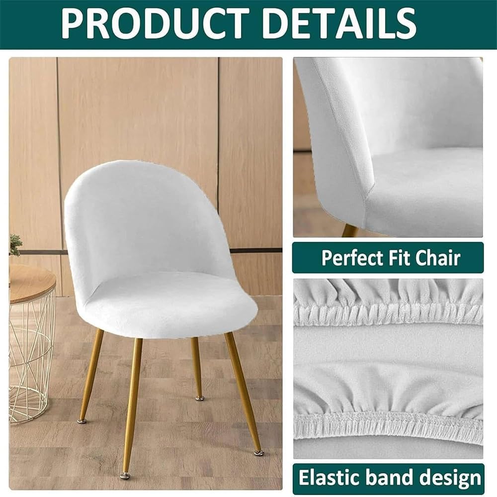 Set of 2/4/6 Stretch Velvet Round Back Dining Chair Cover Slipcovers Removable Curved Short Back Armless Chair Protector Cover for Living Room Kitchen(Light Gray,4PCS)