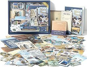 WEMOL Vintage Journal Scrapbook Pack Kit for Art Journaling Bullet, Planners DIY Paper Stickers, Craft Kits Notebook, Collage Album Aesthetic Sticker (Blue Global Travel)