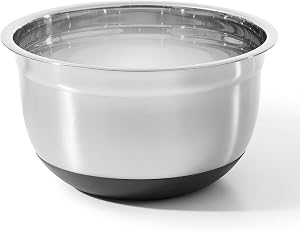 Starfrit Stainless Steel Mixing Bowl with Silicone Non-Skid Base, Wide Rim for Easy Grip & Transport, Durable Stainless Steel, 2.8L (3 Qt) Capacity