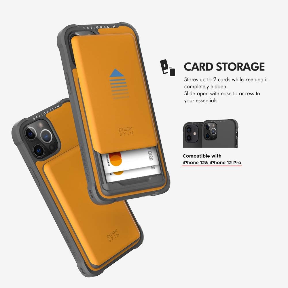 One-Day Sale: Up to 50% Off Design Skin Slider Designed for iPhone 12/12 Pro Case (2020), Card Storage Holder Heavy Duty Bumper Protection Cover Slim Wallet Cover Compatible with iPhone 12/12 Pro Case (6.1 Inch) - Yellow