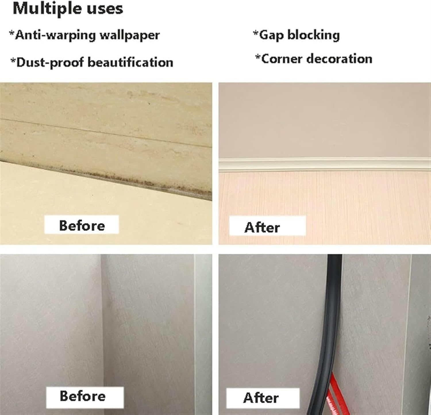 9.8ft Extra Large Self-Adhesive Quarter Round Trim Flexible Caulk Moulding Trim Strips Waterproof Caulk Strip Skirting Floor Edging Strip for Wall Corner, Floor, Ceiling, Tile Edge (Color : Creamy-Wh