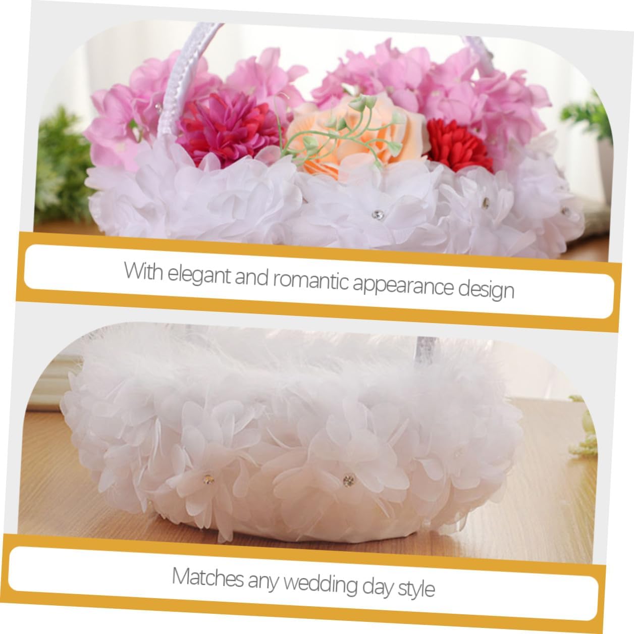 VALICLUD White Lace Flower Girl Basket Wedding Floral Basket with Handle for Wedding Party Supplies and Ceremony Decoration,