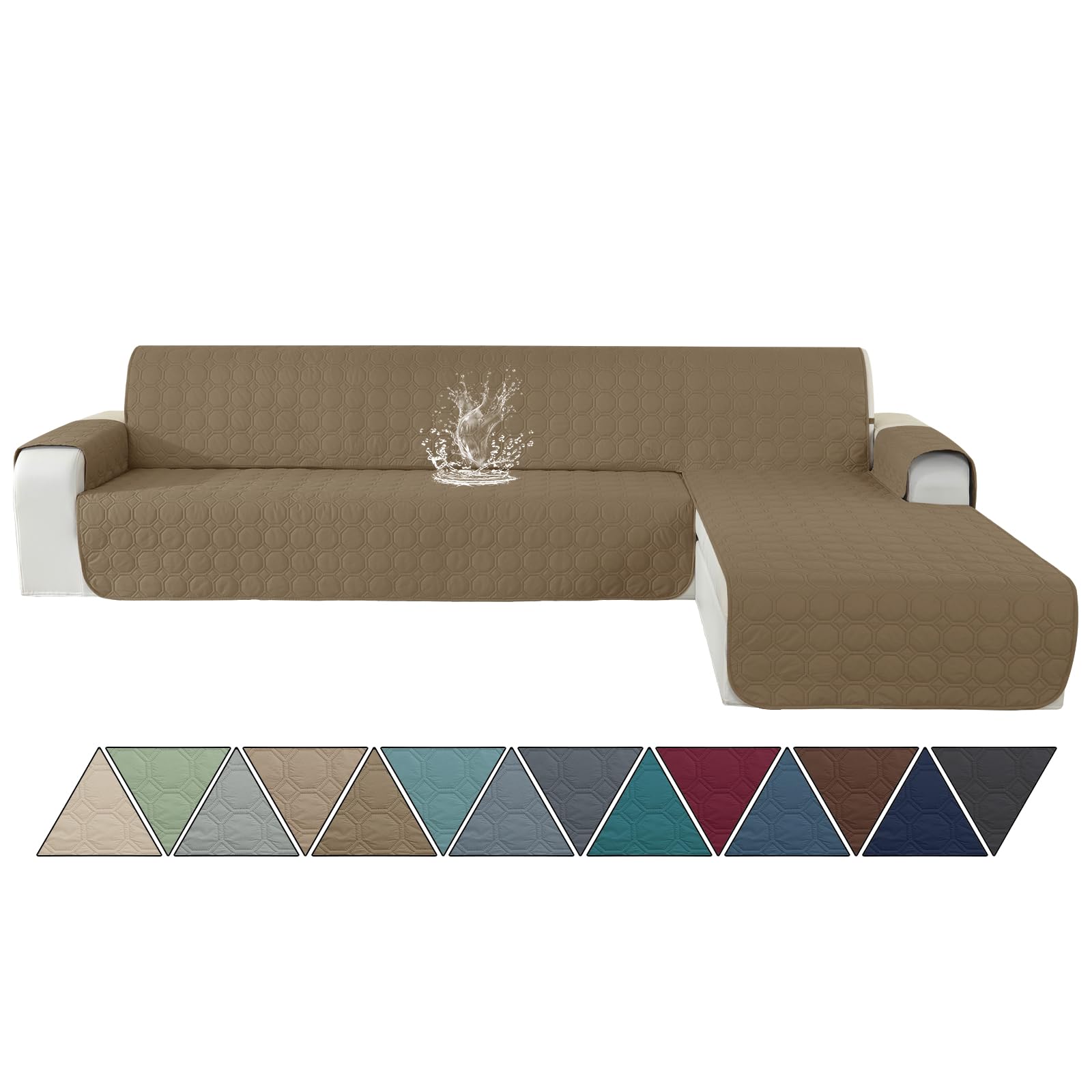 Ystyle Copridivano Impermeabile con Penisola 3 Posti (L 255 CM), Copridivano Angolare Destra/Sinistra Universale Reversibile, Copridivano Chaise longue Antigraffio Antimacchia, Caffè Chiaro