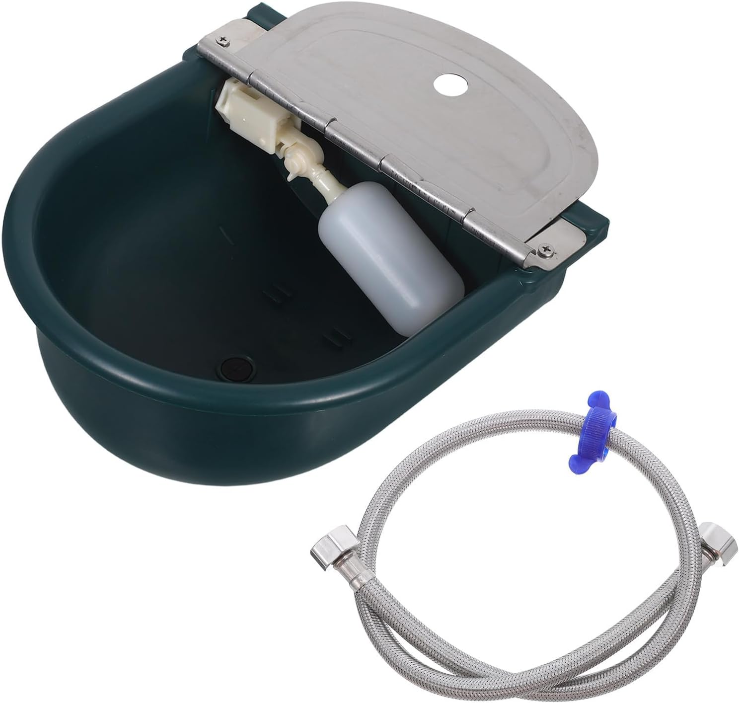 Automatic Cow Drinking Water Bowl Self Watering Horse Trough Plastic Automatic Water Dispenser with Braided Hose Livestock Bowl for Outdoor Barn