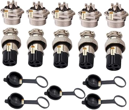 Lsgoodcare 5PCS 10A 20MM 4 Pin Female Aviation Connector Socket Plug + 5PCS 10A 20MM 4 Pin Male Aviation Connector Socket Plug 4Pin