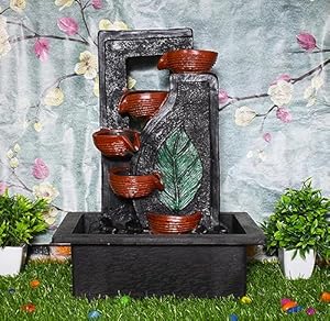 Briovy Waterfall Fountain Indoor Home Decor Polyresin Indoor/Outdoor Water Fountains with LED Lights, Home Decor, Decoration Living Room, Birthday Gift, (FN21) (Design 1) (4)