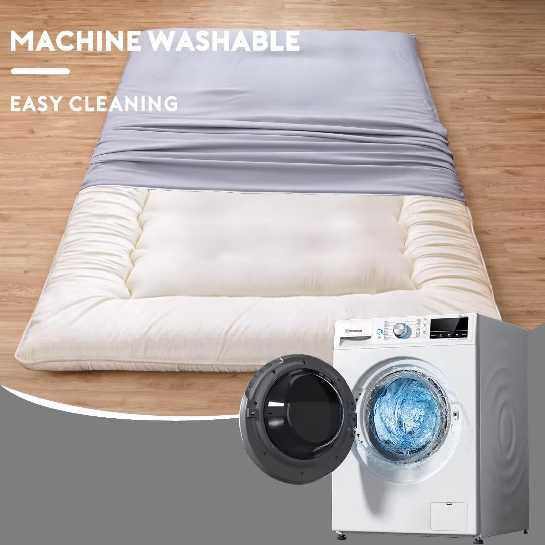 Zippered Futon Cover for Japanese Futon Floor Mattress, Super Soft and Machine Washable Twin Full Queen, Khaki