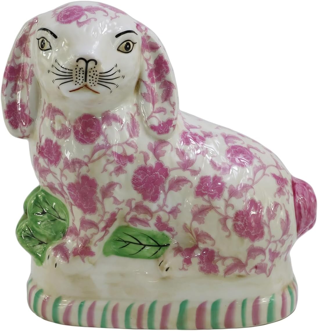 Pink and White Floral Porcelain Bunny Hare Figurine Pair of 8.3” Tall Mantle Decor, Easter Bunny Rabbit Décor,Collectibles Table Desktop Home Décor