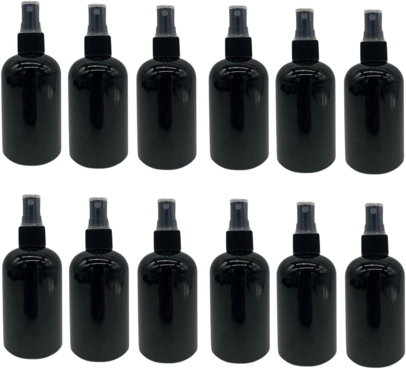 Natural Farms 4 oz Plastic Black Boston BPA FREE Bottles - 12 Pack Empty Refillable Containers - Essential Oils Cleaning Products - Aromatherapy | Black Fine Mist Sprayers - Made in the USA