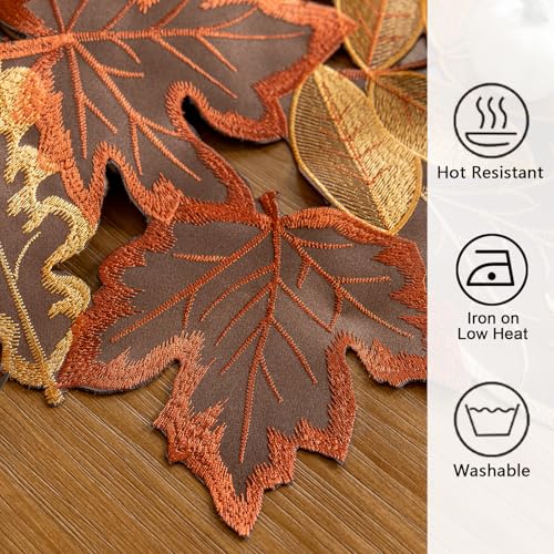 Joyfol Day Fall Thanksgiving Table Runner 14 x 59 Inches, Cutwork Embroidered Brown Maple Leaves Table Runners, Autumn Rust Dresser Scarf for Harvest Party Dinner Seasonal Decoration by Joyfol Day - Image 5