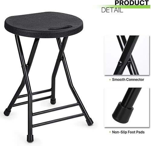 Miniatura 10 de Magshion Juego de 6 taburetes plegables con asa para interiores y exteriores, paquete de 6 taburetes plegables resistentes, capacidad de 230 libras,