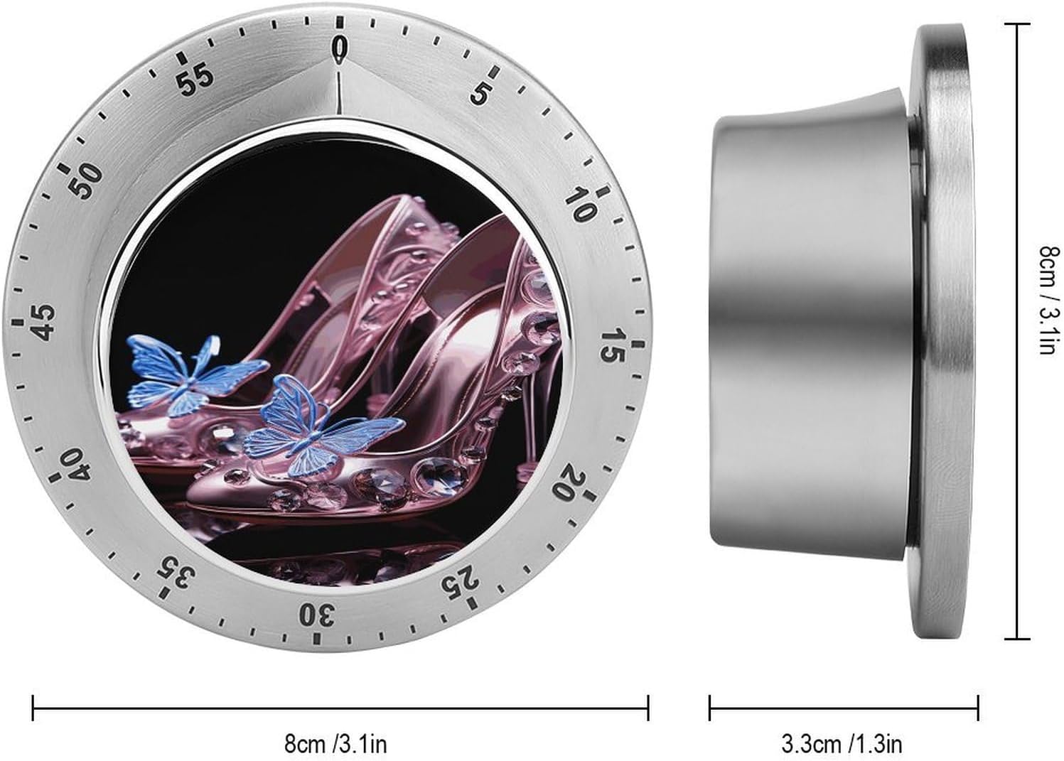 Pink Floral Shoes Stainless Steel Timer, Kitchen Timer with Magnetic Base, Countdown Timers for Gym, Office, Cooking, Baking, Jogging