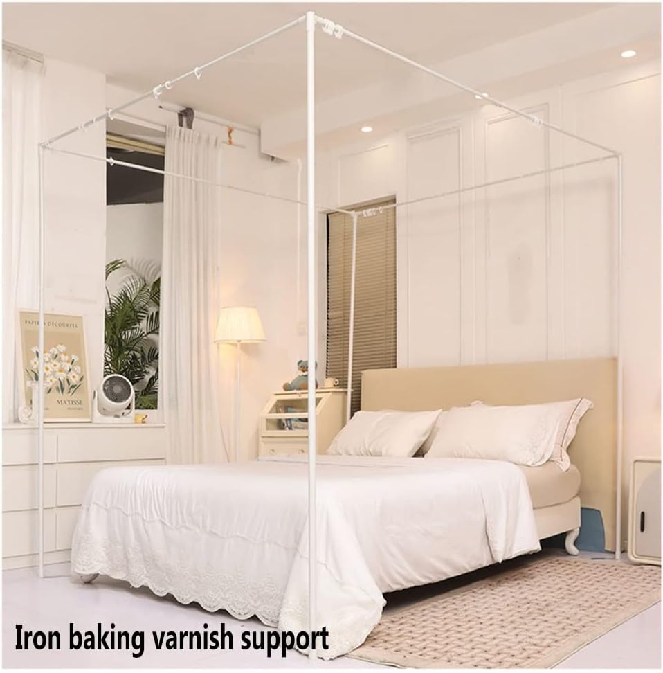 Fabric Bed Drapes Mesh Protection Canopy Shielding Netting,Modern Simple Bed Canopy Mosquito net, Bedroom Decorative Bed Curtain Suitable for Year-Round use, with Metal Support (Color : Beig