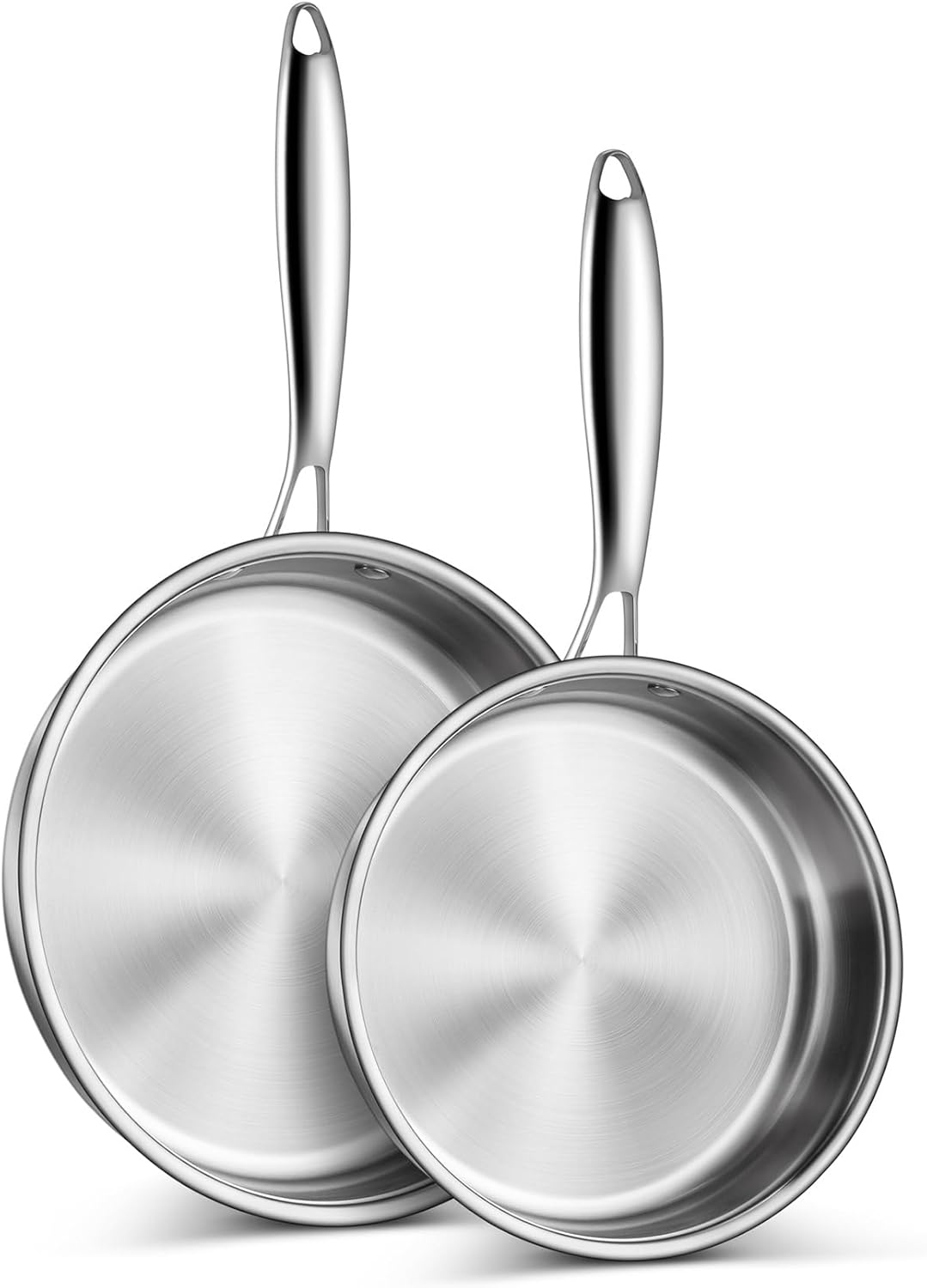 P&P CHEF 8 & 10 Inch Stainless Steel Frying Pan, 3-Ply Stainless Steel Pan Skillet, Induction Stir-fry Pan, Oven & All Stoves Safe, Heavy Duty & Even Heat, Dishwasher Safe, Silver, (2 Pieces)