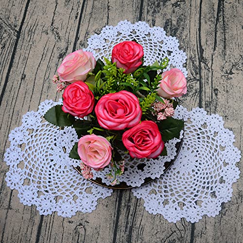 Toseey 4Pcs 8.5 Inch Doilies Crochet Round Lace Doily Handmade Placemats 100% Cotton Crocheted Coasters (White) #TOP5
