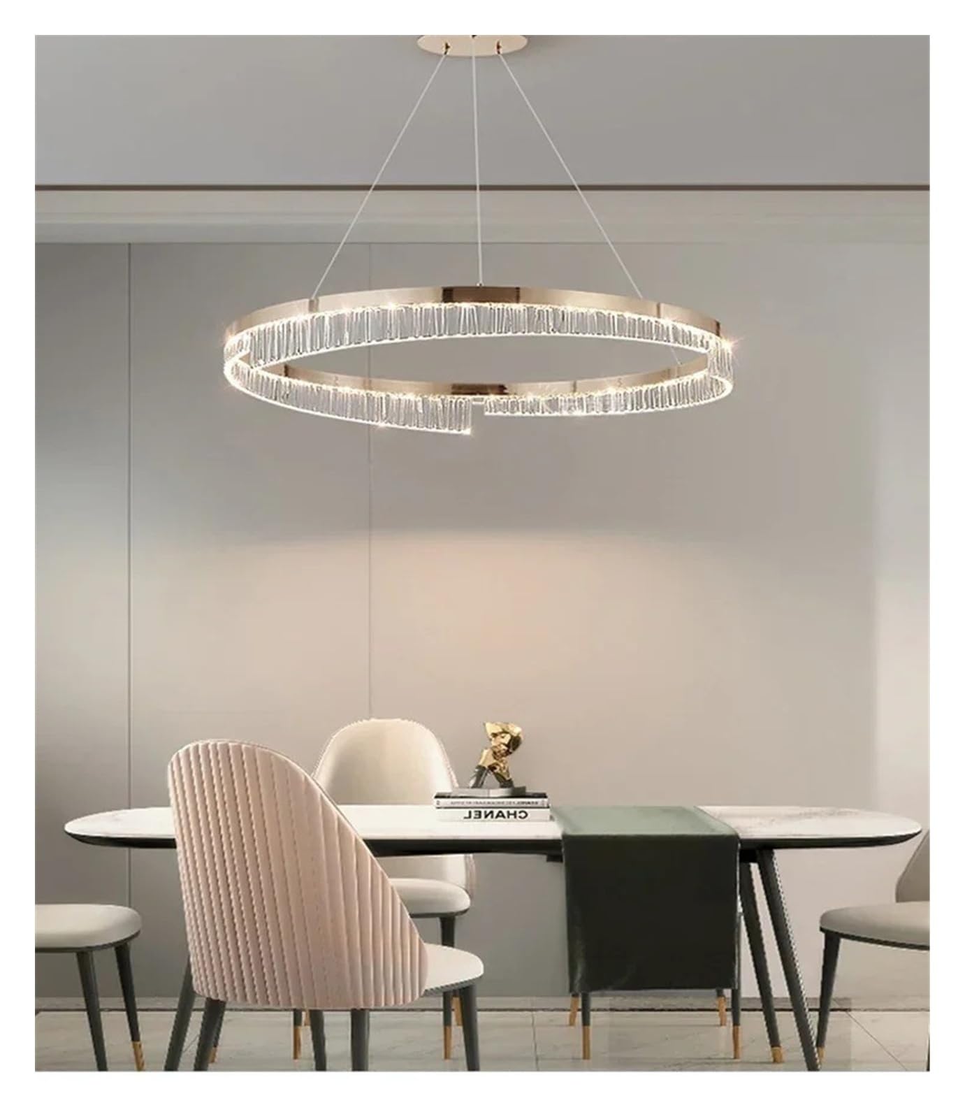 Nowoczesny i luksusowy żyrandol LED do salonu, sypialni i jadalni z jasnozłotym wykończeniem i okrągłym pierścieniem (2 pierścienie - 40 x 60 cm, trójkolorowe)