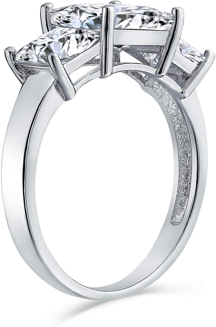 Bling Jewelry Personalize 3CTW Square AAA CZ Princess Cut Promise Ring Cubic Zirconia Past Present Future Three Stone Engagement Ring for Women .925 Sterling Silver Customizable